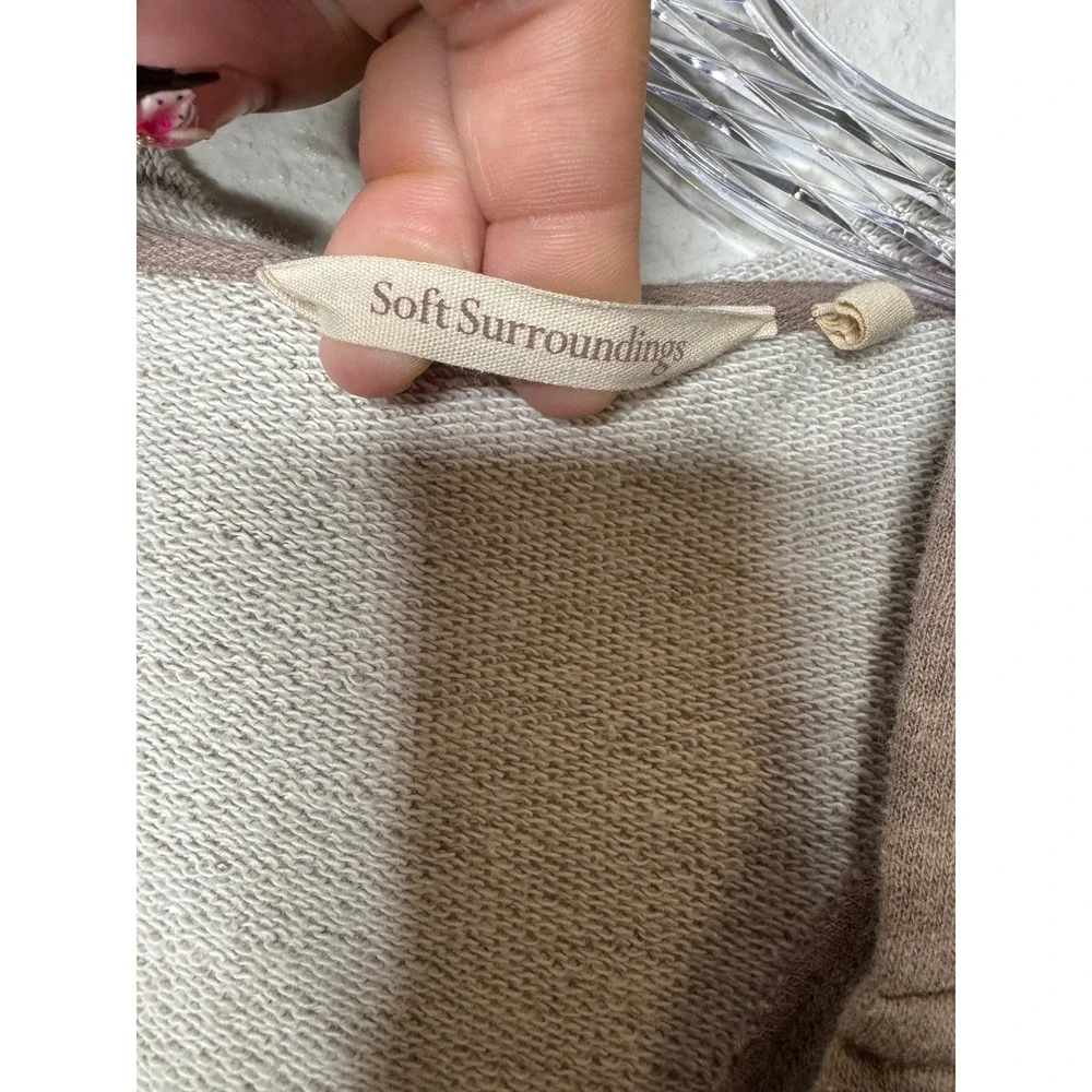 Soft Surroundings Womens Taupe Brown Cotton French Terry V-Neck Hoodie L - Picture 2 of 8